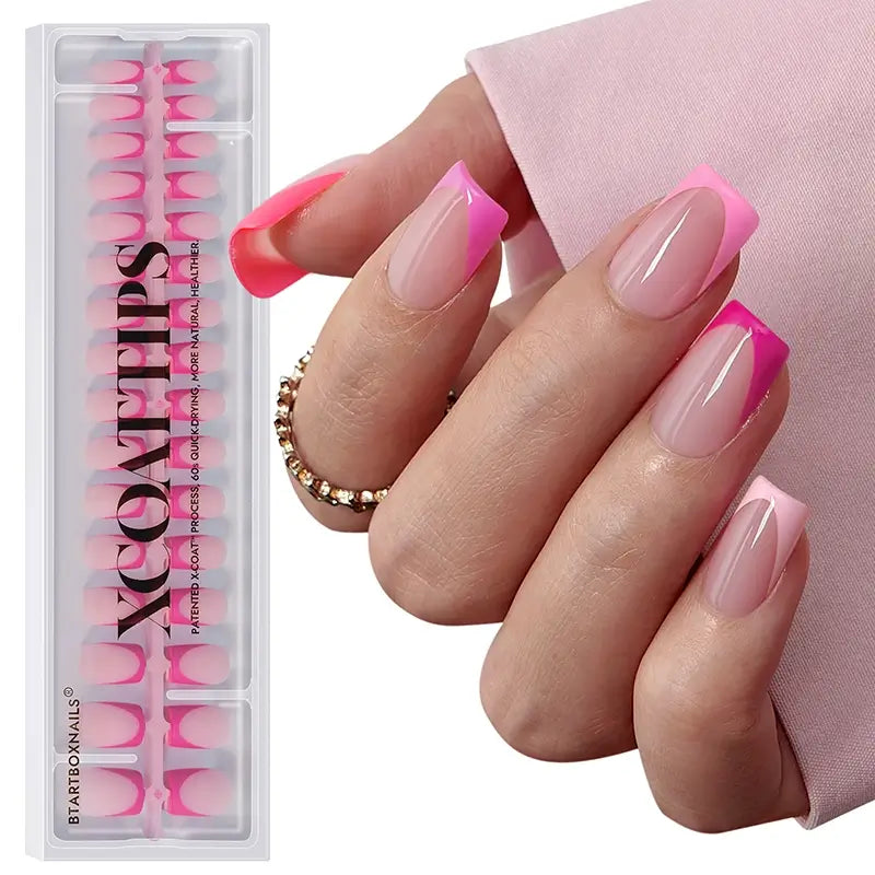 Pink French Square Nails